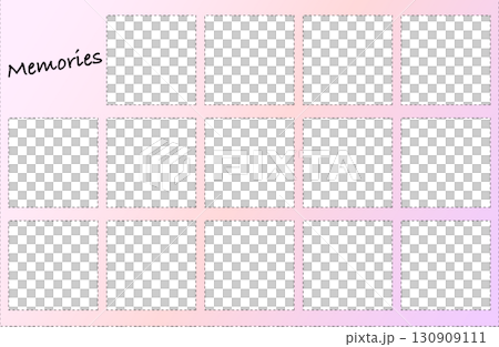 簡約方形相框“記憶”，帶有照片相容的粉紅色、紅色和紫色漸變背景 130909111
