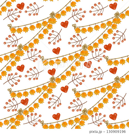 Seamless pattern of Autumn. Hand drawn watercolor illustration. For menus, labels, paper, textiles and seasonal fabric transparent background. Seamless pattern of Autumn. Hand drawn watercolor illustration. For menus, labels, paper, textiles and seasonal fabric transparent background. 130909196