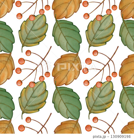 Seamless pattern of Autumn. Hand drawn watercolor illustration. For menus, labels, paper, textiles and seasonal fabric transparent background. Seamless pattern of Autumn. Hand drawn watercolor illustration. For menus, labels, paper, textiles and seasonal fabric transparent background. 130909198