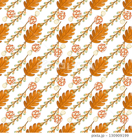 Seamless pattern of Autumn. Hand drawn watercolor illustration. For menus, labels, paper, textiles and seasonal fabric transparent background. Seamless pattern of Autumn. Hand drawn watercolor illustration. For menus, labels, paper, textiles and seasonal fabric transparent background. 130909199