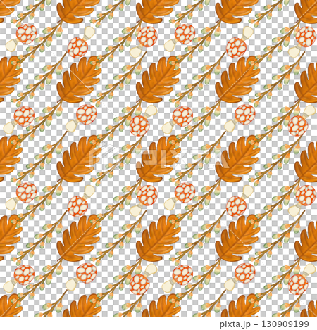 Seamless pattern of Autumn. Hand drawn watercolor illustration. For menus, labels, paper, textiles and seasonal fabric transparent background. Seamless pattern of Autumn. Hand drawn watercolor illustration. For menus, labels, paper, textiles and seasonal fabric transparent background. 130909199