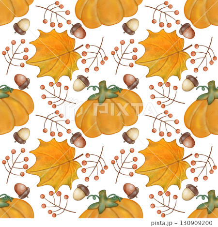 Seamless pattern of Autumn. Hand drawn watercolor illustration. For menus, labels, paper, textiles and seasonal fabric transparent background. 130909200