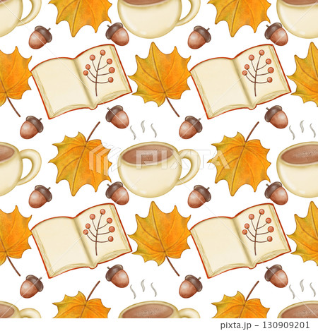 Seamless pattern of Autumn. Hand drawn watercolor illustration. For menus, labels, paper, textiles and seasonal fabric transparent background. 130909201