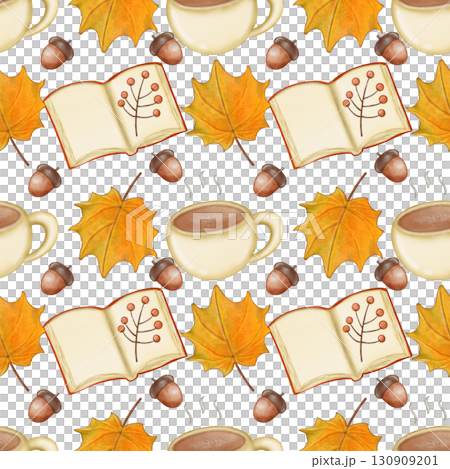Seamless pattern of Autumn. Hand drawn watercolor illustration. For menus, labels, paper, textiles and seasonal fabric transparent background. 130909201