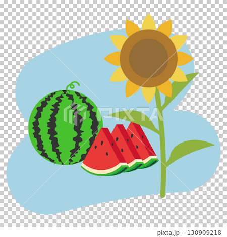 向日葵和西瓜的夏季插畫 向日葵和西瓜的夏季插畫 130909218