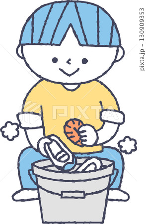 上靴を洗う子供 130909353