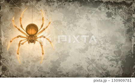 Floating Neon Orange Spider with Glowing Legs. Hallowen Concept. Generated Image 130909781