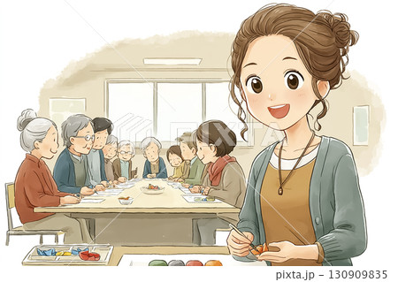 美優シリーズ：介護士としてレクリエーション活動をサポートするシーン 130909835