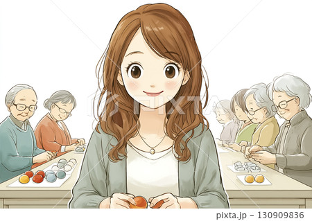 美優シリーズ：介護士としてレクリエーション活動をサポートするシーン 130909836