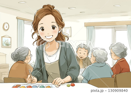 美優シリーズ：介護士としてレクリエーション活動をサポートするシーン 130909840