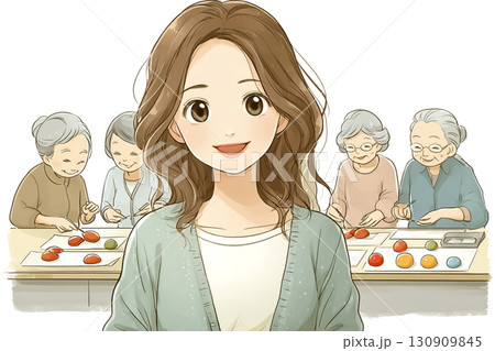 美優シリーズ：介護士としてレクリエーション活動をサポートするシーン 130909845