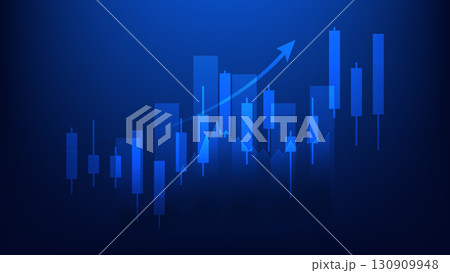 finance and business investment. candlesticks chart with graphic bar graph on blue background finance and business investment. candlesticks chart with graphic bar graph on blue background 130909948