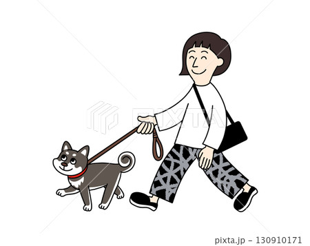 犬の散歩をする女性 130910171