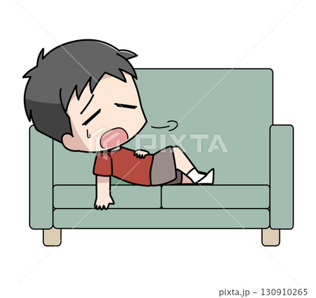 疲れてソファに横になる男子のイラスト 130910265
