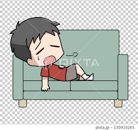 疲れてソファに横になる男子のイラスト 130910265