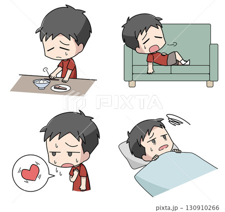 うつ病の身体的症状のイラスト4種類セット・男子 130910266