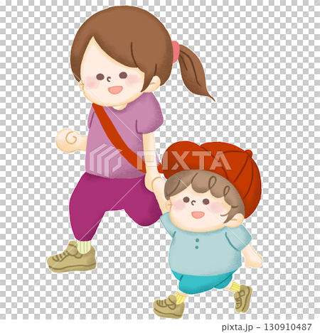 運動会の親子リレーでお家の人と手を繋いで走る子どものイラスト 運動会の親子リレーでお家の人と手を繋いで走る子どものイラスト 130910487