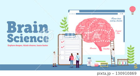 医療・医学 (脳) をモチーフにしたベクターバナーイラスト 130910869