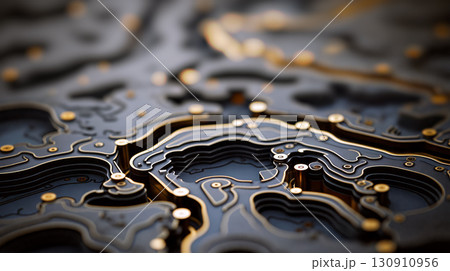 Intricate Abstract Design With Layered Shapes and Metallic Accents Creates a Stunning Visual Texture 130910956