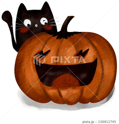 cute black cat in halloween 130911745
