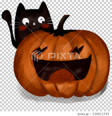 cute black cat in halloween 130911745