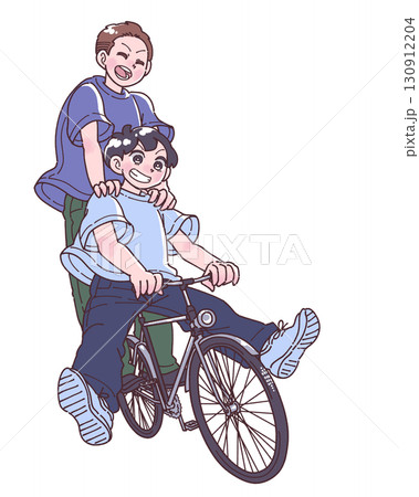 自転車で二人乗りする人物のイラスト 130912204