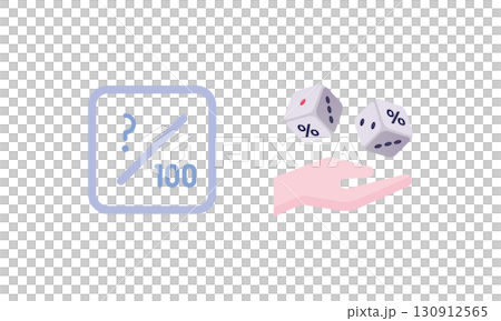 確率を表す数字とサイコロのイラスト 130912565