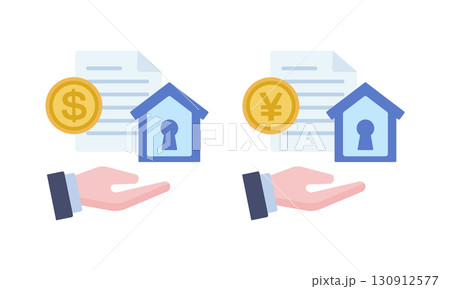 日本円とドルの不動産担保のイラストタグ 130912577
