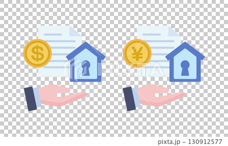 日本円とドルの不動産担保のイラストタグ 130912577