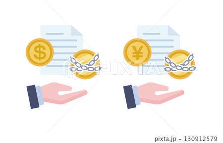 日本円とドルの現金担保のイラスト 日本円とドルの現金担保のイラスト 130912579