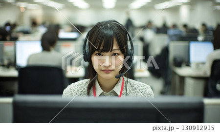 コールセンターでヘッドセットを付けて電話対応をする女性9 コールセンターでヘッドセットを付けて電話対応をする女性9 130912915