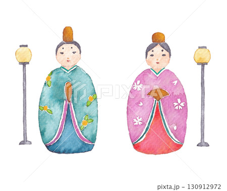 水彩で描いた雛人形のイラスト 水彩で描いた雛人形のイラスト 130912972