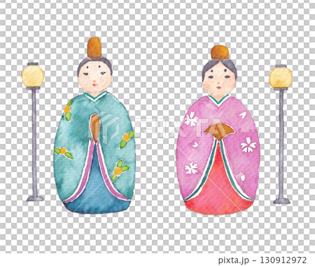 Watercolor illustration of Hina dolls 130912972