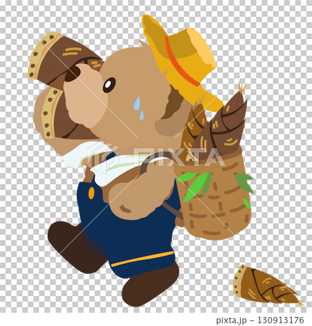 一隻泰迪熊採摘了很多竹筍後回家的插圖 130913176