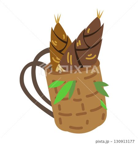 採ったタケノコを背負い籠に入れたイラスト 130913177