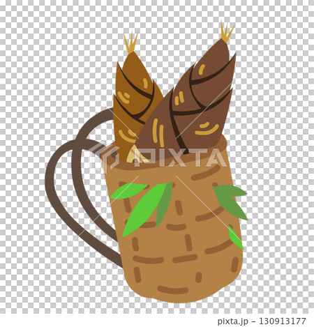 採ったタケノコを背負い籠に入れたイラスト 130913177