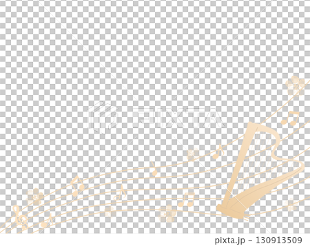 Illustration of a pink harp, flowers, and musical notes Illustration of a pink harp, flowers, and musical notes 130913509