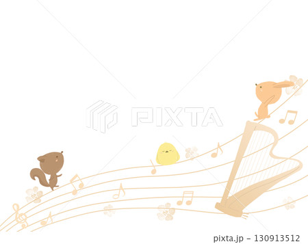 ハープと動物たちのイラスト 130913512