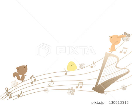 ハープと動物たちのイラスト ハープと動物たちのイラスト 130913513