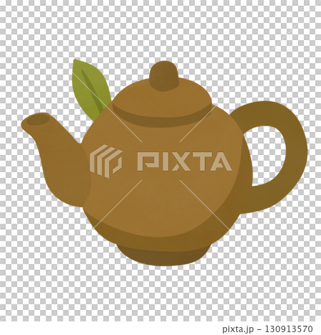brown teapot with green leaf 130913570