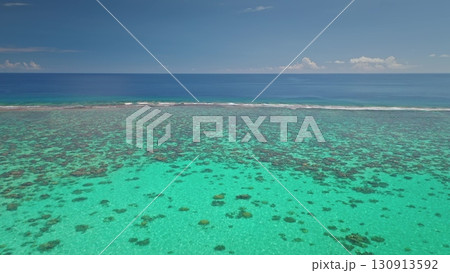 Stunning drone captures the vibrant coral reefs beneath the turquoise waters near Tahiti island, showcasing the beauty and biodiversity of the south pacific ocean under a clear blue sky Stunning drone captures the vibrant coral reefs beneath the turquoise waters near Tahiti island, showcasing the beauty and biodiversity of the south pacific ocean under a clear blue sky 130913592