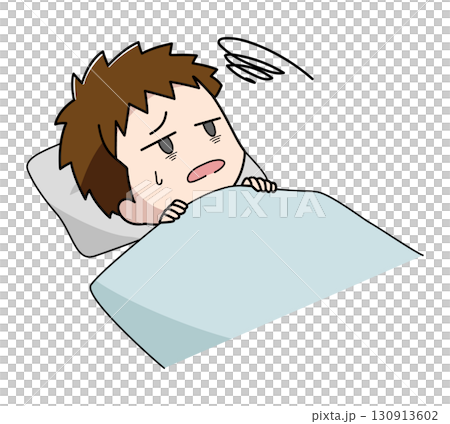 一個躺在床上也睡不著的男孩的插圖 130913602