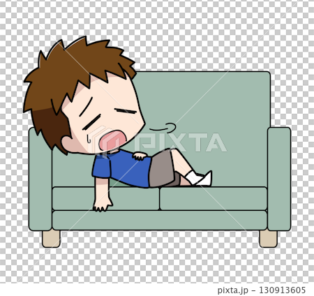 疲れてソファに横になる男の子のイラスト 130913605