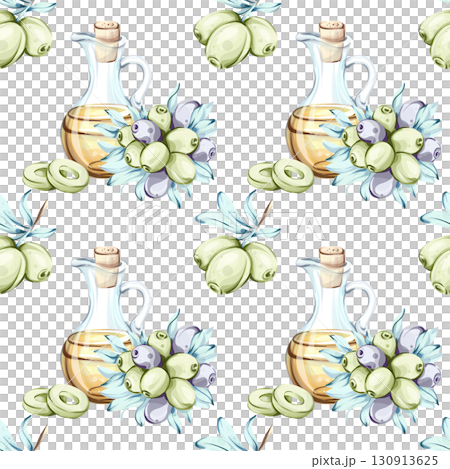 Olives and olive oil seamless pattern background wallpaper showcasing Italian cuisine and natures beauty with watercolor illustrations Olives and olive oil seamless pattern background wallpaper showcasing Italian cuisine and natures beauty with watercolor illustrations 130913625