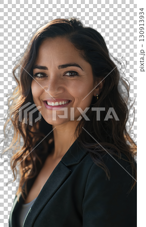 A Latina leader with a radiant smile and confident gaze, surrounded by beams of light that represent the power, creativity 130913934
