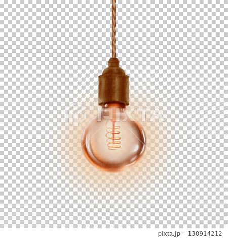 Vintage retro round bulb with glow for lamps or garlands creates a mood of festivity and celebration,makes the exterior cozy and memorable.The watercolor illustration on a transparent background 130914212