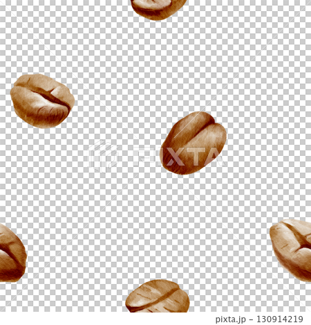 Coffee beans scattered in watercolor seamless pattern.Minimalistic,elegant design for packaging,labels or coffee-themed projects,emphasizing natural and organic aesthetics.Hand drawn illustration 130914219