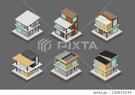 Isometric House Vector Set, Modern Home Illustration 130914244