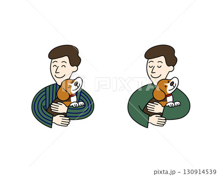 犬を抱っこしている男性 130914539