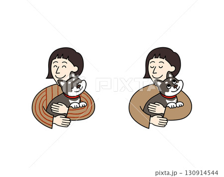 犬を抱っこしている女性 130914544